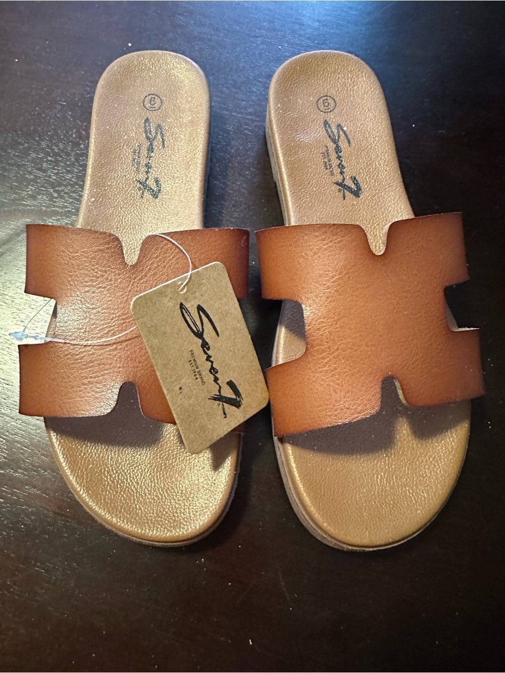 Tan Slide Sandals with Cutout Strap